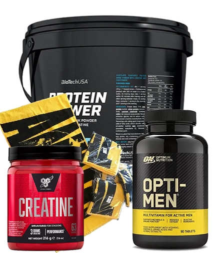 PROMO STACK Biotech USA Protein Power 5 kg  + Creatine + Opti Men + Towel